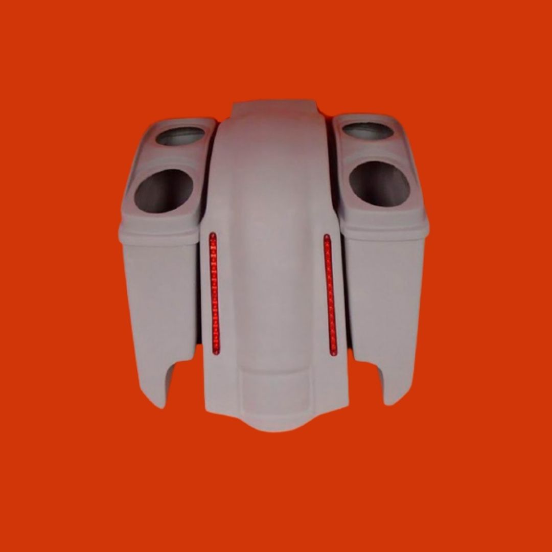 Harley Davidson 5" Stretched Extended Saddlebags With Cut Outs LED Fender   Dual 6x9 Speaker Lids