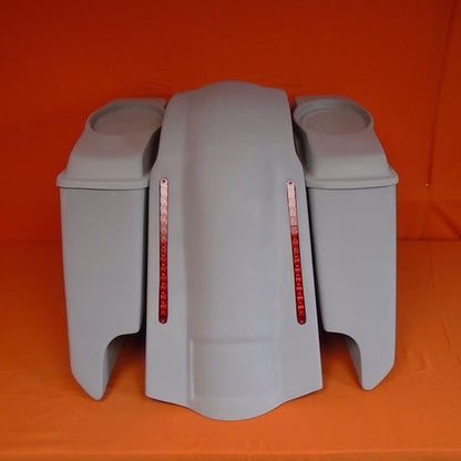 Harley Davidson 5" Heritage Softail Extended Saddlebags 6 .5" Speaker Lids   LED Fender Dual Cutouts