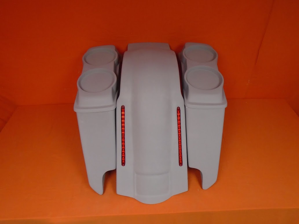 Harley Davidson 5" Extended Stretched Saddlebags With Cut Outs LED Fender Dual 6.5" Speaker Lids