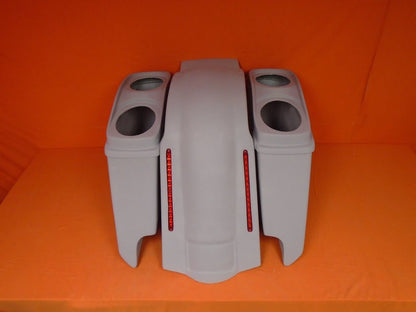 Harley Davidson 5" Heritage Softail Extended Saddlebags Dual 6.5" Speaker Lids   LED Fender Dual Cutouts