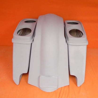 Harley Davidson 5" Heritage Softail Extended Saddlebags Dual 6 x 9 Speaker Lids   Fender Dual Cutouts