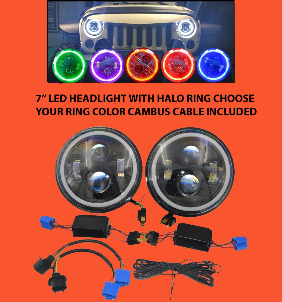 7'' Suzuki Sierra Fits: Jeep Wrangler JK CJ TJ LED Rubicon Projector Daymaker Chrome RED Halo Headlights Pair / Set