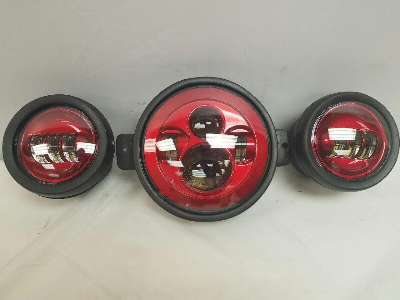 7" Kawasaki Voyager & Vaquero DAYMAKER Headlight   Dual 4.5" - 4 1/2" Auxiliary AUX Red Spot Passing LED Fog Lights SET