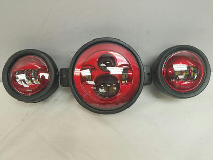 7" Kawasaki Voyager & Vaquero DAYMAKER Headlight   Dual 4.5" - 4 1/2" Auxiliary AUX Red Spot Passing LED Fog Lights SET