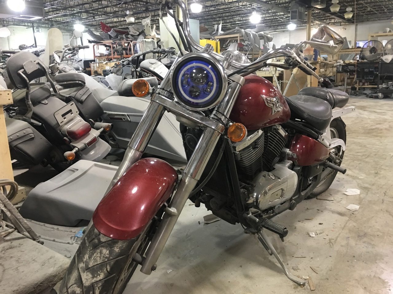 7" DAYMAKER Kawasaki Vulcan Nomad 800 Blue with Blue Halo HID LED Light Bulb Headlight Motorcycle