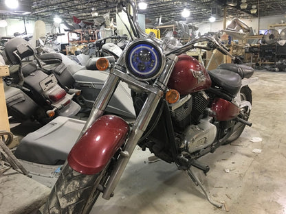 7" DAYMAKER Kawasaki Vulcan Nomad 800 Blue with Blue Halo HID LED Light Bulb Headlight Motorcycle