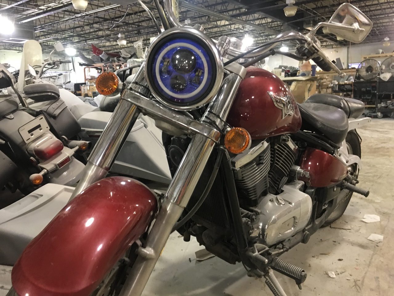 7" DAYMAKER Kawasaki Vulcan Nomad 800 Blue with Blue Halo HID LED Light Bulb Headlight Motorcycle