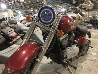7" DAYMAKER Kawasaki Vulcan Nomad 800 Blue with Blue Halo HID LED Light Bulb Headlight Motorcycle