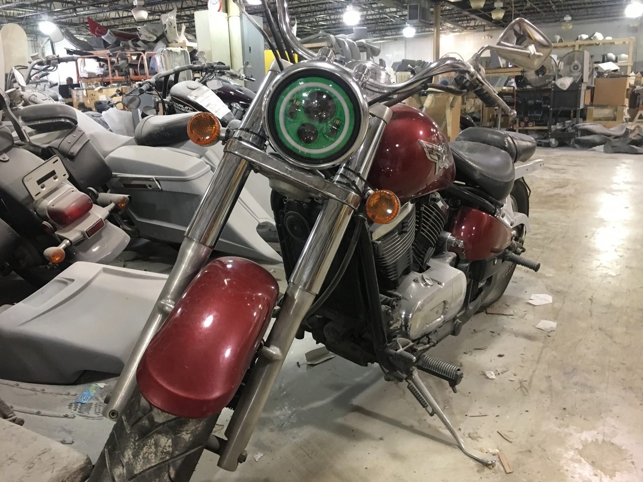 7" DAYMAKER Kawasaki Vulcan Nomad 800 Green with Green Halo HID LED Light Bulb Headlight Motorcycle