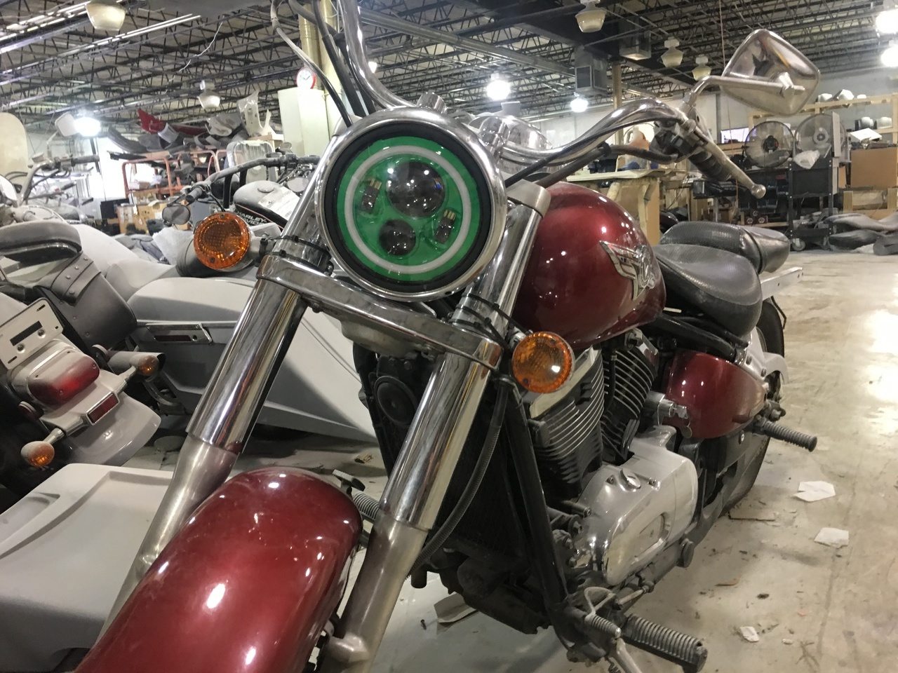 7" DAYMAKER Kawasaki Vulcan Nomad 800 Green with Green Halo HID LED Light Bulb Headlight Motorcycle