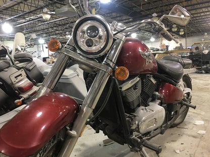 7" DAYMAKER Kawasaki Vulcan Nomad 800 Chrome With Amber Halo HID LED Light Bulb Headlight Motorcycle