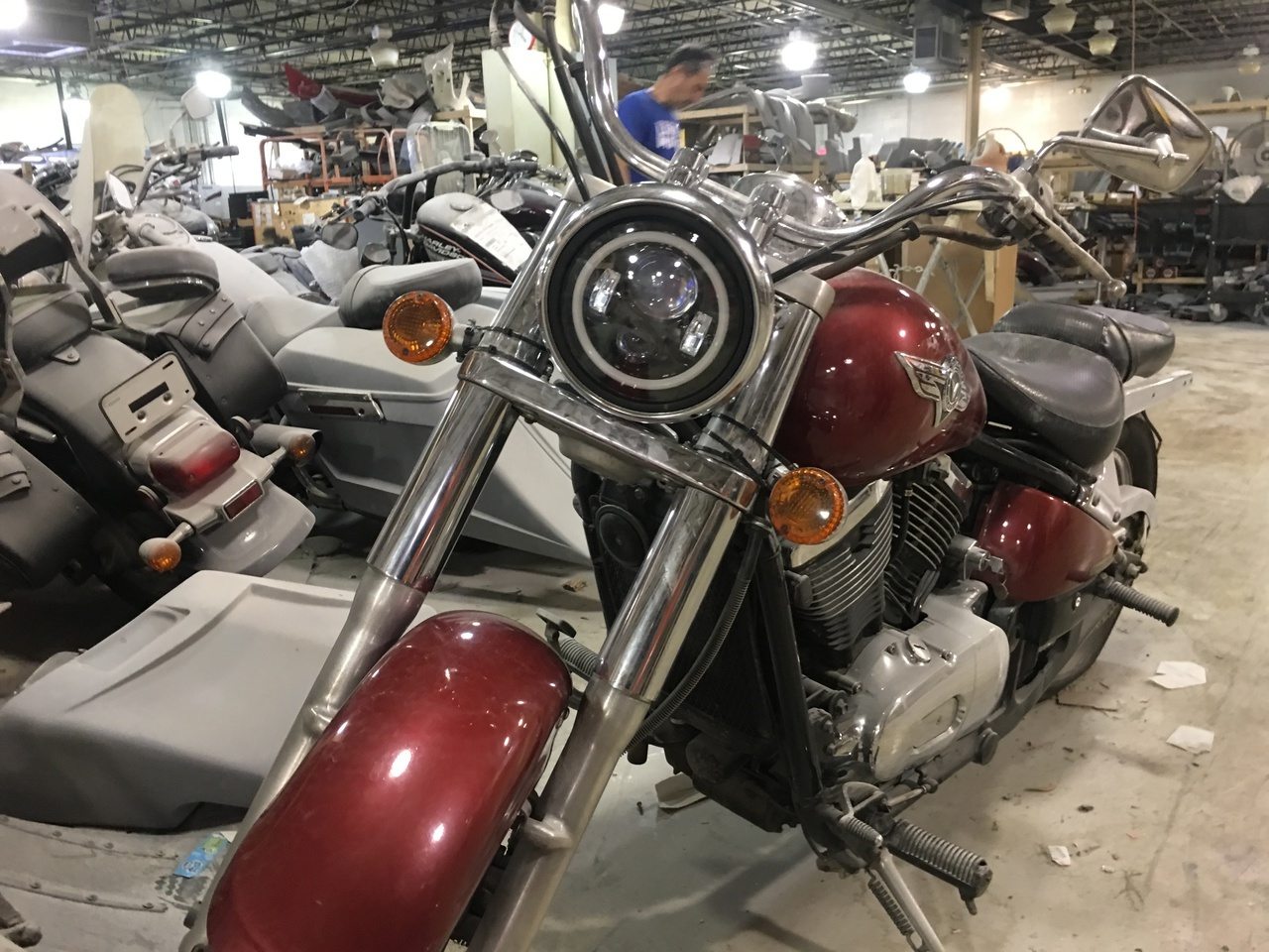 7" DAYMAKER Kawasaki Vulcan Nomad 800 Black With Blue Halo HID LED Light Bulb Headlight Motorcycle