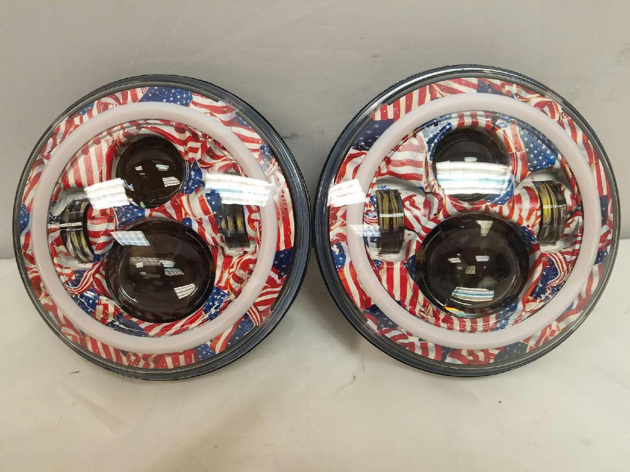 7'' AMERICANA DESIGN WITH RED HALO Suzuki Sierra Fits: Jeep Wrangler JK CJ TJ LED Rubicon Projector Daymaker Headlights Pair / Set