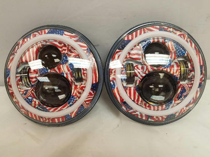 7'' AMERICANA DESIGN WITH RED HALO Suzuki Sierra Fits: Jeep Wrangler JK CJ TJ LED Rubicon Projector Daymaker Headlights Pair / Set