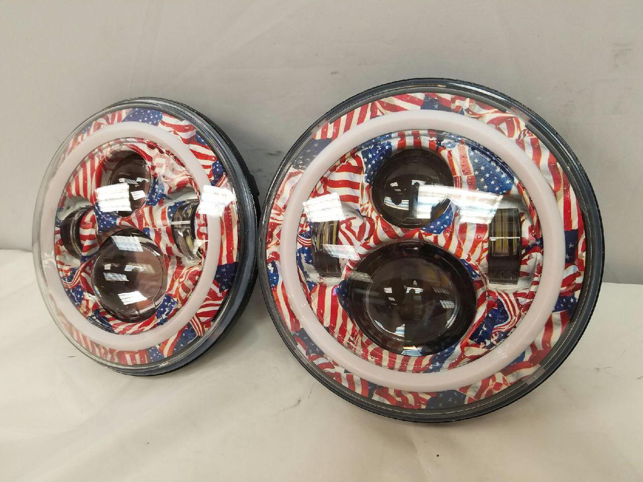 7'' AMERICANA DESIGN WITH RED HALO Suzuki Sierra Fits: Jeep Wrangler JK CJ TJ LED Rubicon Projector Daymaker Headlights Pair / Set