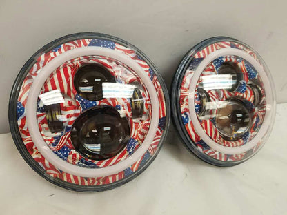 7'' AMERICANA DESIGN WITH RED HALO Suzuki Sierra Fits: Jeep Wrangler JK CJ TJ LED Rubicon Projector Daymaker Headlights Pair / Set