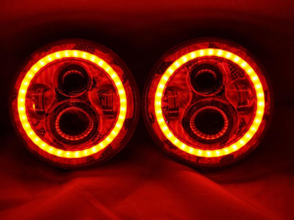 7'' AMERICANA DESIGN WITH RED HALO Suzuki Sierra Fits: Jeep Wrangler JK CJ TJ LED Rubicon Projector Daymaker Headlights Pair / Set