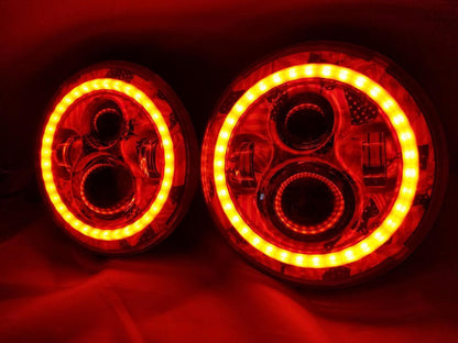 7'' AMERICANA DESIGN WITH RED HALO Suzuki Sierra Fits: Jeep Wrangler JK CJ TJ LED Rubicon Projector Daymaker Headlights Pair / Set