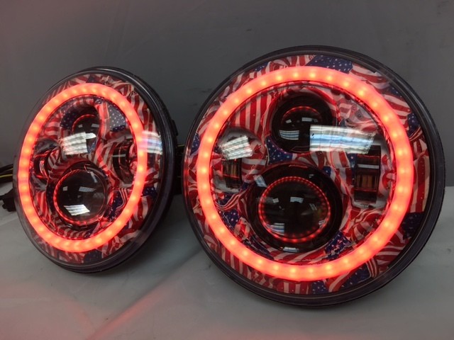 7'' AMERICANA DESIGN WITH RED HALO Suzuki Sierra Fits: Jeep Wrangler JK CJ TJ LED Rubicon Projector Daymaker Headlights Pair / Set