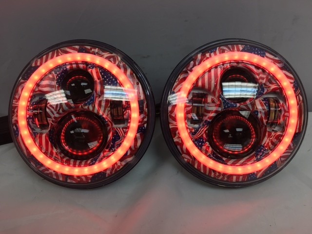 7'' AMERICANA DESIGN WITH RED HALO Suzuki Sierra Fits: Jeep Wrangler JK CJ TJ LED Rubicon Projector Daymaker Headlights Pair / Set