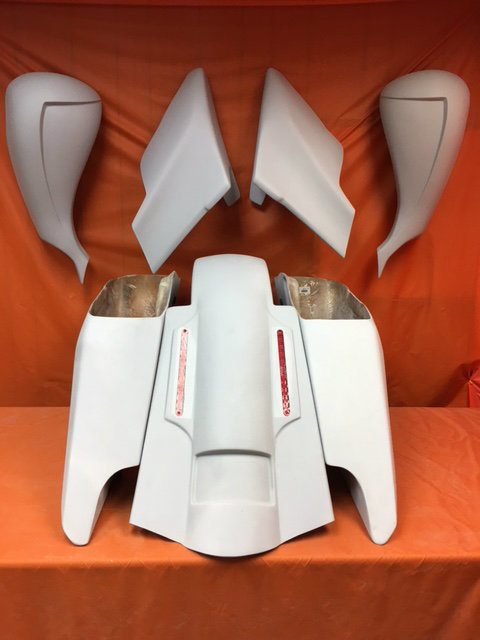 Harley Davidson 5" Fifty Five Stretched Saddlebag LED Fender Tank Shroud Side Covers Full Body Kit - Dual CutOuts