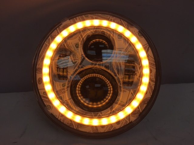 7" DAYMAKER Custom Big Money Daymaker Design With Orange Halo Projector HID LED Light Bulb Headlight Motorcycle Harley