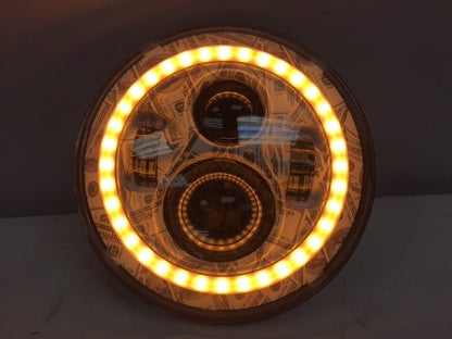 7" DAYMAKER Custom Big Money Daymaker Design With Orange Halo Projector HID LED Light Bulb Headlight Motorcycle Harley