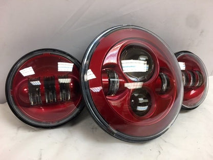 7" DAYMAKER Color Matched 3 PIECE SET Velocity Red LED Light Bulb Headlight Motorcycle Harley