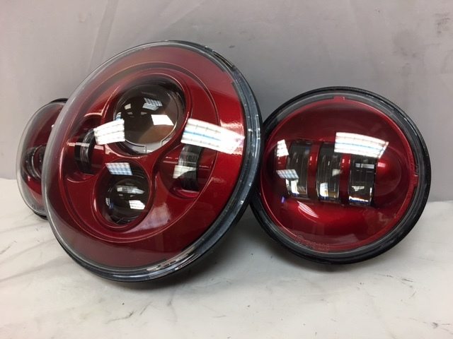 7" DAYMAKER Color Matched 3 PIECE SET Velocity Red LED Light Bulb Headlight Motorcycle Harley