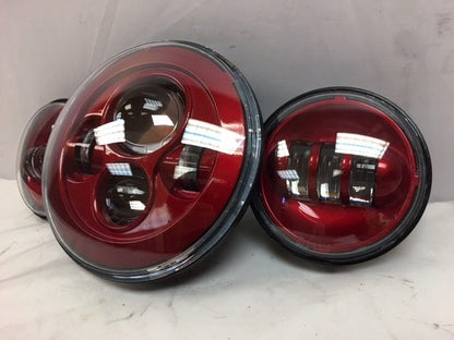 7" DAYMAKER Color Matched 3 PIECE SET Velocity Red LED Light Bulb Headlight Motorcycle Harley
