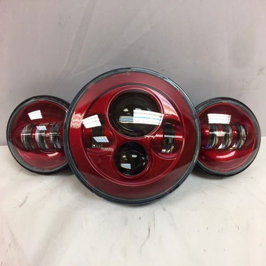 7" DAYMAKER Color Matched 3 PIECE SET Velocity Red LED Light Bulb Headlight Motorcycle Harley