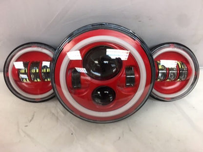 7" DAYMAKER With HALO Headlight   Dual 4.5" - 4 1/2" AUX Black Spot Passing LED Fog Lights Bulb Harley SET