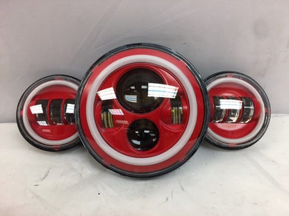 7" DAYMAKER Red With Red HALO Headlight Dual 4.5" - 4 1/2" AUX Black Spot Passing LED Fog Lights Bulb Harley SET