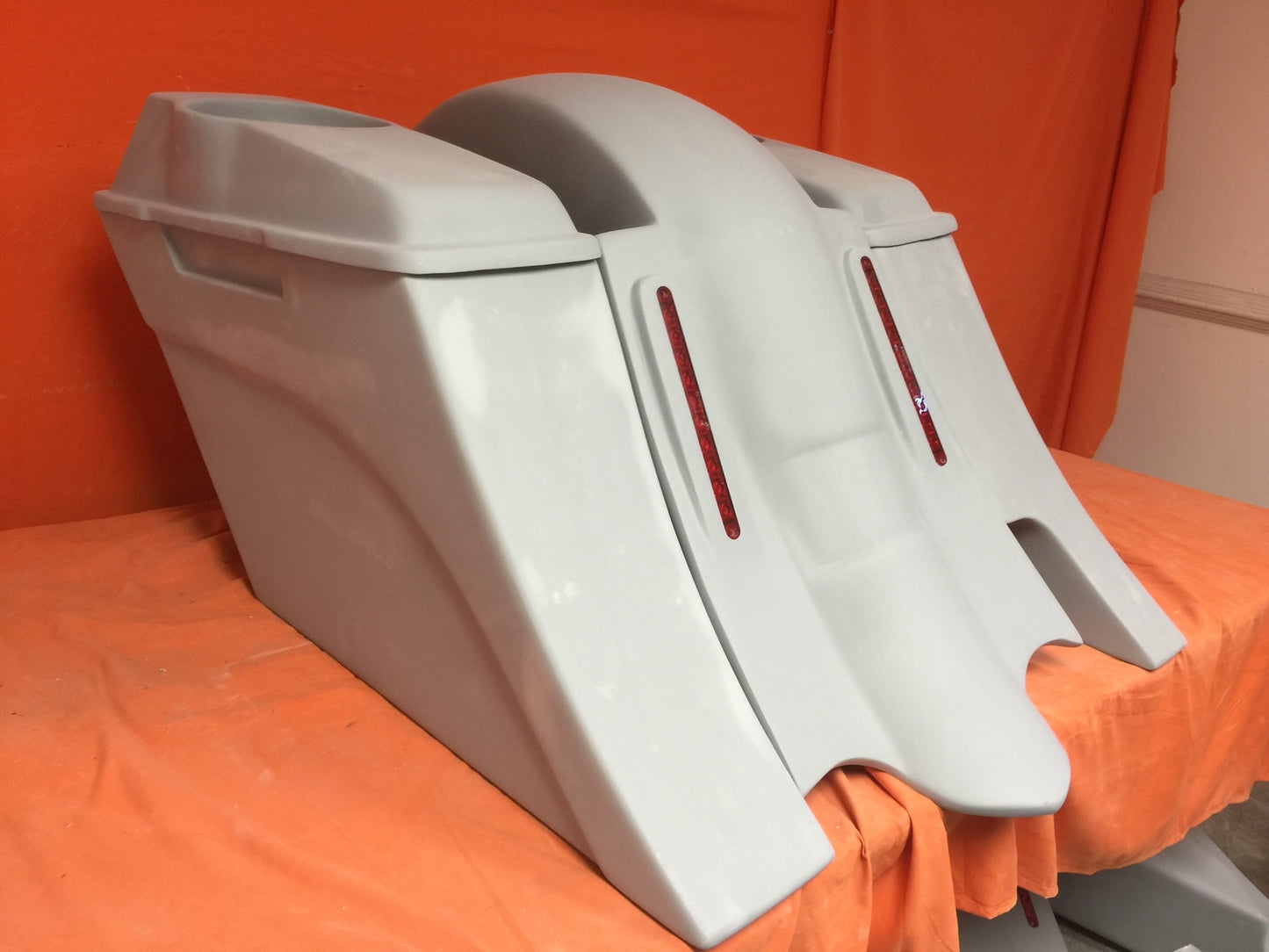 Honda Shadow Sabre 1100 6" Extended Saddlebags Out & Down Bags   LED Rear Fender Right Cut Out  6 x 9 Lids