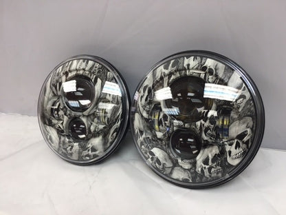 7'' SKULL DESIGN Suzuki Sierra Fits: Jeep Wrangler JK CJ TJ LED Rubicon Projector Daymaker Headlights Pair / Set