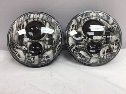 7'' SKULL DESIGN Suzuki Sierra Fits: Jeep Wrangler JK CJ TJ LED Rubicon Projector Daymaker Headlights Pair / Set