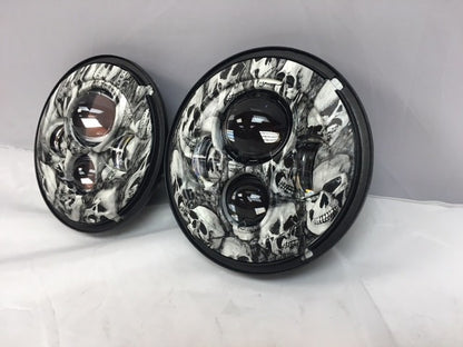 7'' SKULL DESIGN Suzuki Sierra Fits: Jeep Wrangler JK CJ TJ LED Rubicon Projector Daymaker Headlights Pair / Set