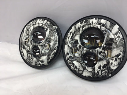 7'' SKULL DESIGN Suzuki Sierra Fits: Jeep Wrangler JK CJ TJ LED Rubicon Projector Daymaker Headlights Pair / Set