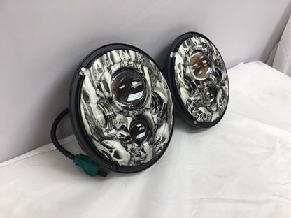 7'' SKULL DESIGN Suzuki Sierra Fits: Jeep Wrangler JK CJ TJ LED Rubicon Projector Daymaker Headlights Pair / Set