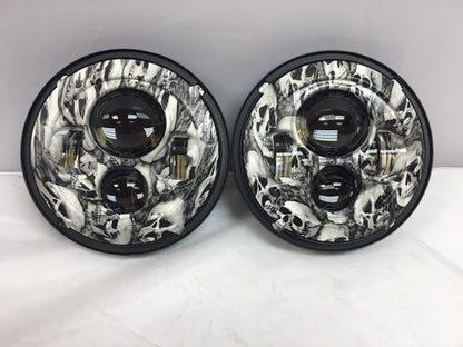 7'' SKULL DESIGN Suzuki Sierra Fits: Jeep Wrangler JK CJ TJ LED Rubicon Projector Daymaker Headlights Pair / Set