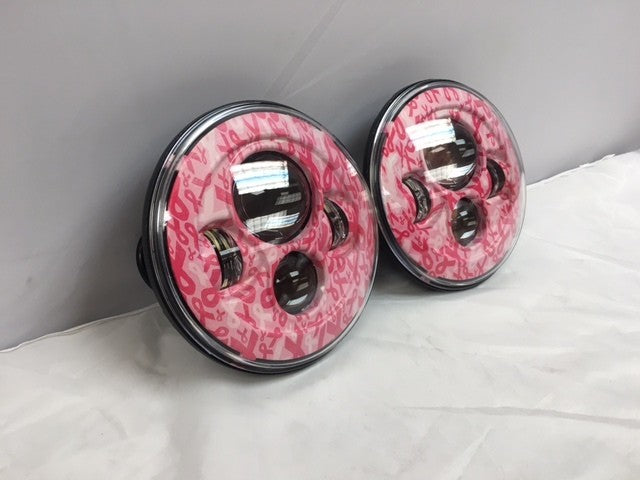 7'' BREAST CANCER AWARNESS DESIGN Suzuki Sierra Fits: Jeep Wrangler JK CJ TJ LED Rubicon Projector Daymaker Headlights Pair / Set