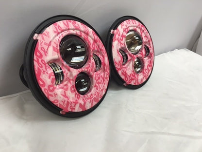 7'' BREAST CANCER AWARNESS DESIGN Suzuki Sierra Fits: Jeep Wrangler JK CJ TJ LED Rubicon Projector Daymaker Headlights Pair / Set