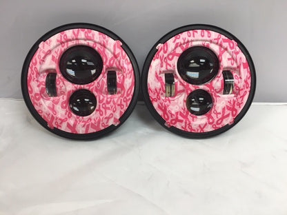 7'' BREAST CANCER AWARNESS DESIGN Suzuki Sierra Fits: Jeep Wrangler JK CJ TJ LED Rubicon Projector Daymaker Headlights Pair / Set