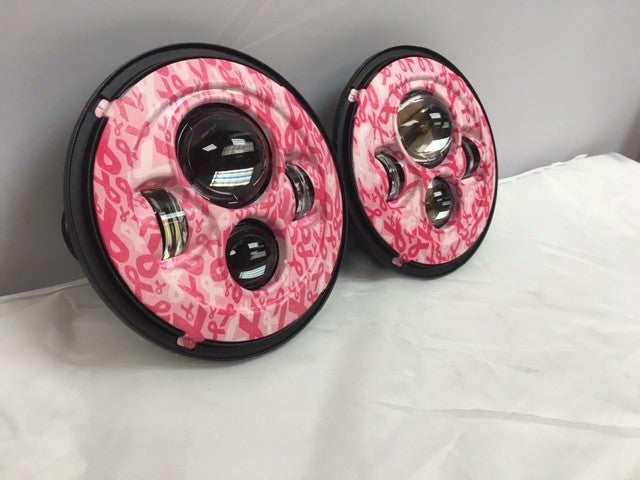 7'' BREAST CANCER AWARNESS DESIGN Suzuki Sierra Fits: Jeep Wrangler JK CJ TJ LED Rubicon Projector Daymaker Headlights Pair / Set