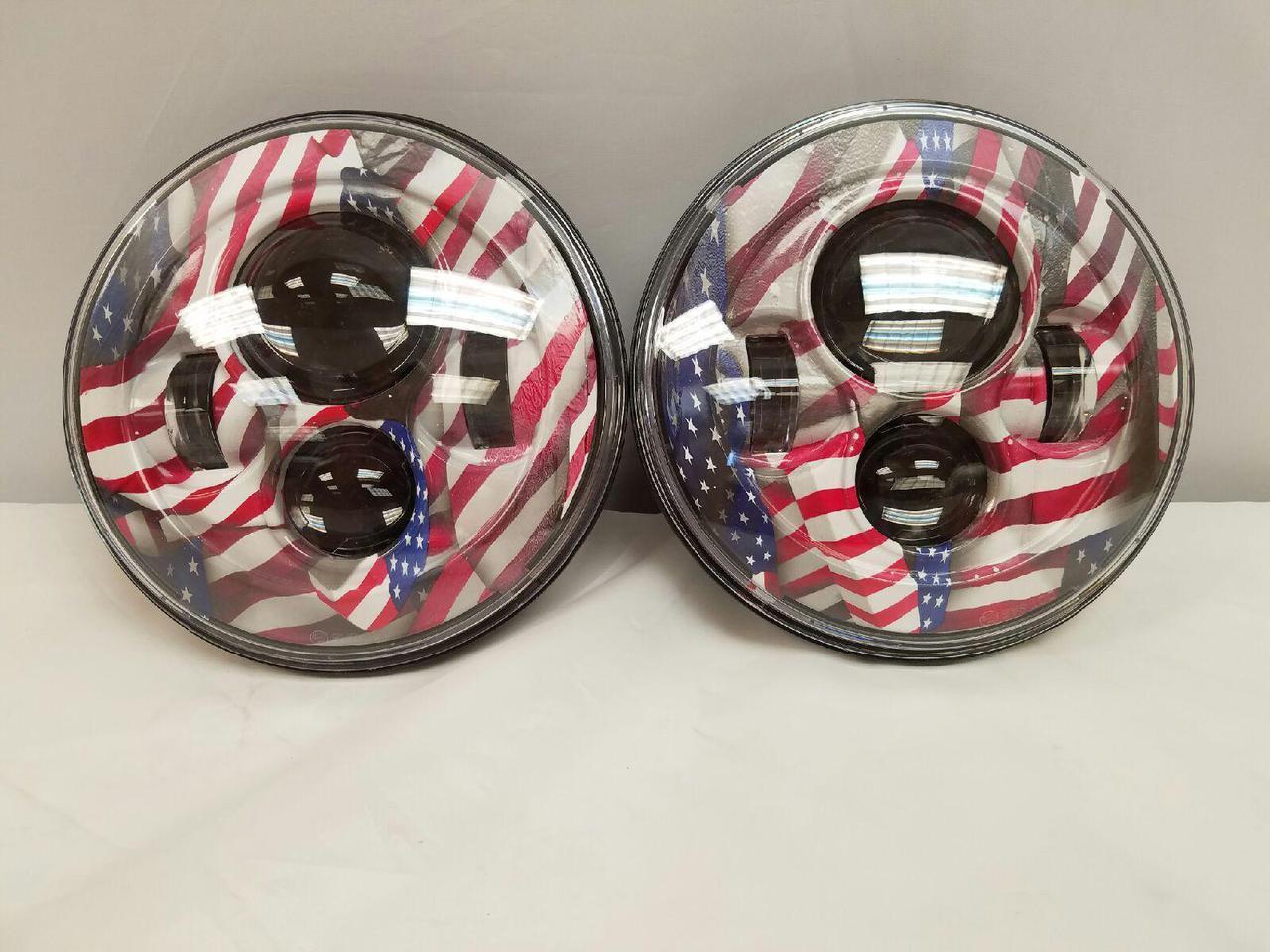 7'' AMERICAN FLAG USA DESIGN Suzuki Sierra Fits: Jeep Wrangler JK CJ TJ LED Rubicon Projector Daymaker Headlights Pair / Set