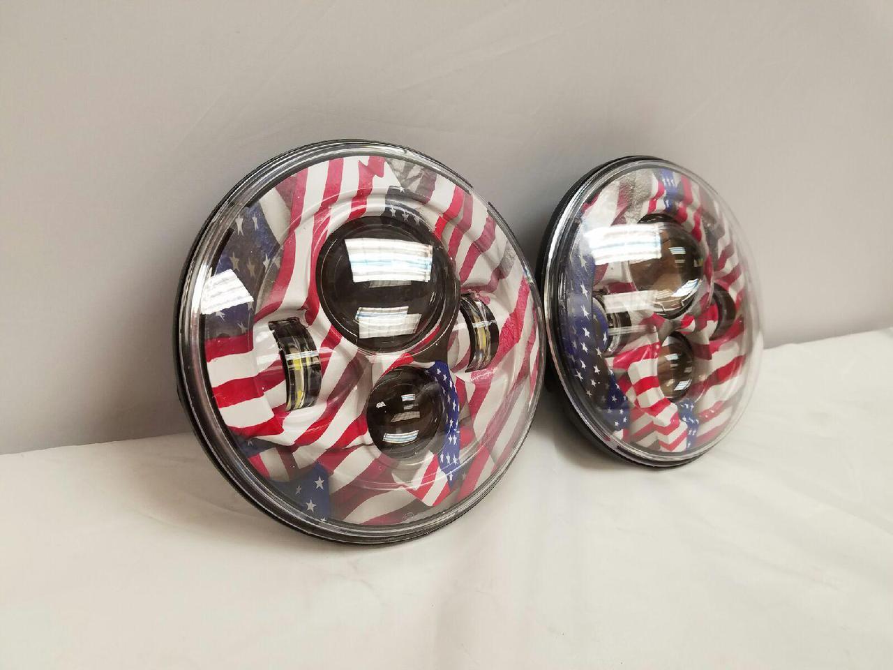 7'' AMERICAN FLAG USA DESIGN Suzuki Sierra Fits: Jeep Wrangler JK CJ TJ LED Rubicon Projector Daymaker Headlights Pair / Set