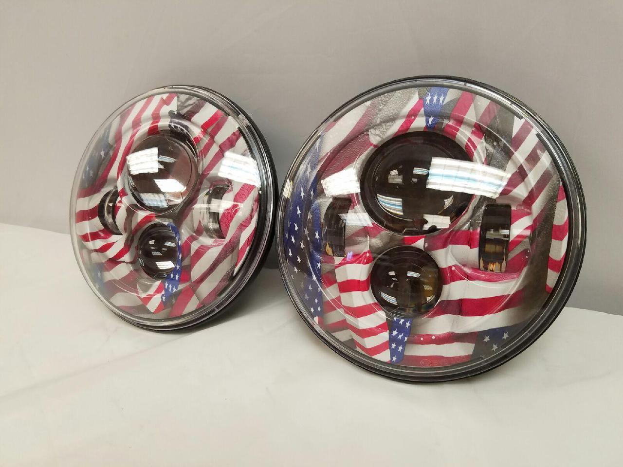 7'' AMERICAN FLAG USA DESIGN Suzuki Sierra Fits: Jeep Wrangler JK CJ TJ LED Rubicon Projector Daymaker Headlights Pair / Set