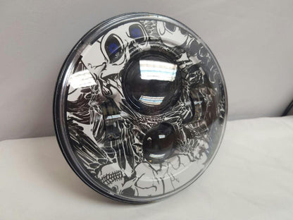 7" DAYMAKER Replacement Colored Skulls Design Projector HID LED Light Bulb Headlight Motorcycle Harley