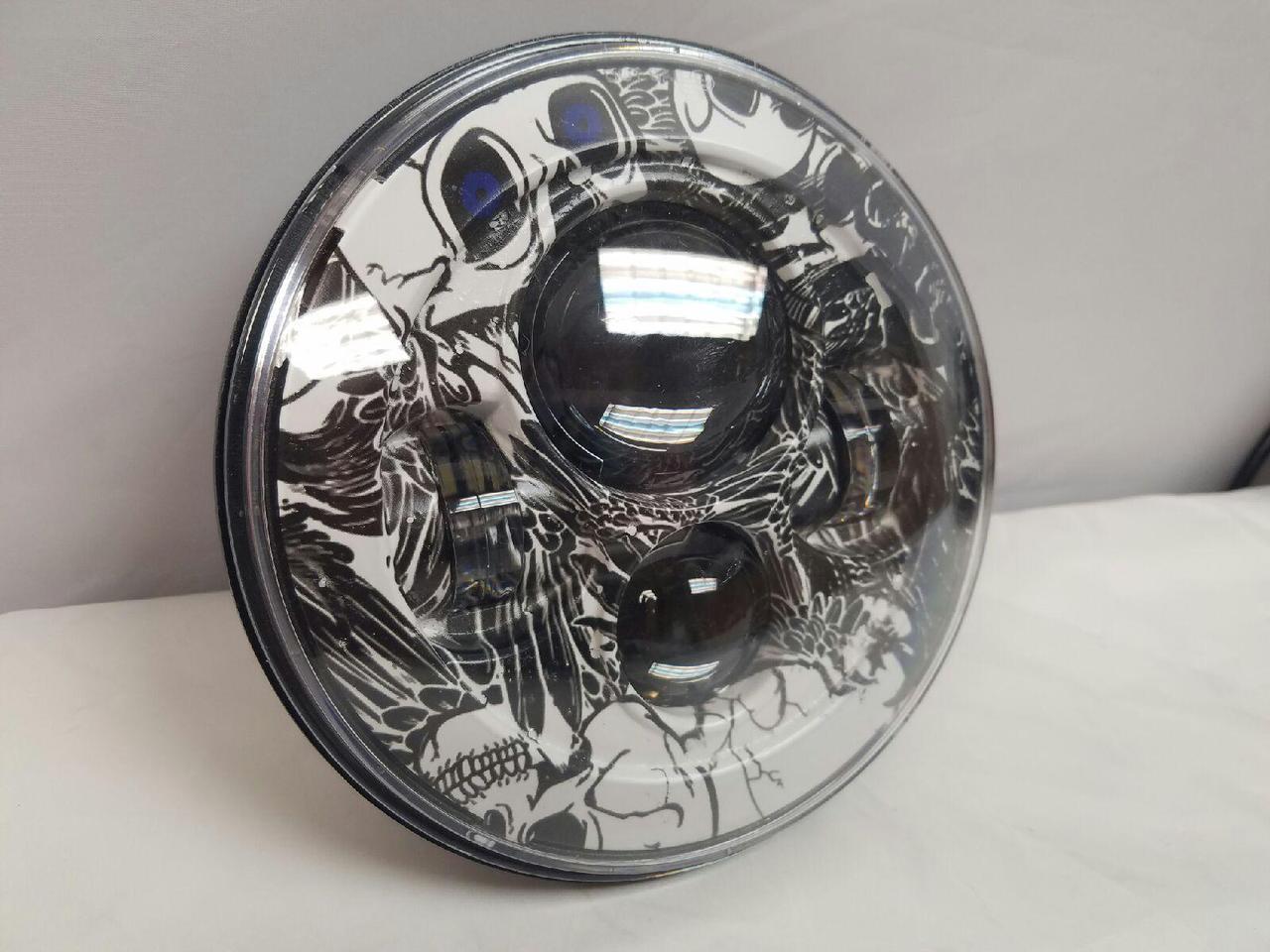 7" DAYMAKER Replacement Colored Skulls Design Projector HID LED Light Bulb Headlight Motorcycle Harley