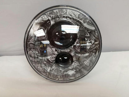 7" DAYMAKER Replacement Dicey Gamble Design Projector HID LED Light Bulb Headlight Motorcycle Harley
